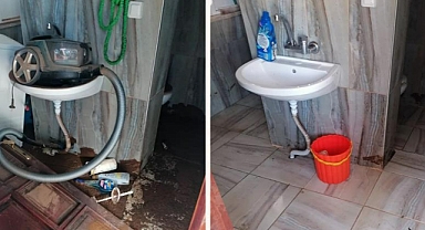 BÜYÜKŞEHİR EKİPLERİ SU BASAN EVLERDE TEMİZLİK YAPTI