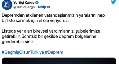 YURTİÇİ KARGO DEPREM BÖLGESİNE ÜCRETSİZ TAŞIYACAK