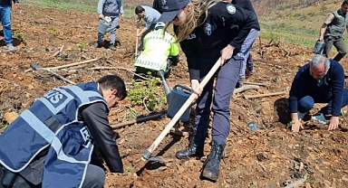 POLİSLER YANAN ALANLARDA FİDAN DİKTİ