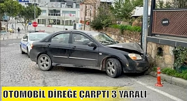 OTOMOBİL DİREĞE ÇARPTI 3 YARALI