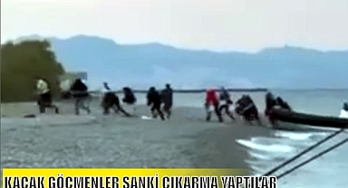 KAÇAK GÖÇMENLER SANKİ ÇIKARMA YAPTILAR 