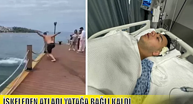 İSKELEDEN ATLADI YATAĞA BAĞLI KALDI