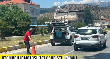 OTOMOBİLLE MOTOSİKLET ÇARPIŞTI 1 YARALI