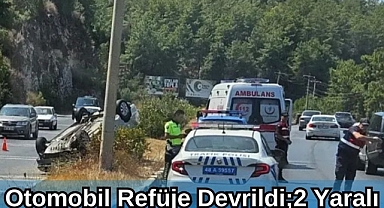 Otomobil Refüje Devrildi; 2 Yaralı