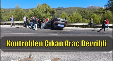 Kontrolden çıkan araç devrildi