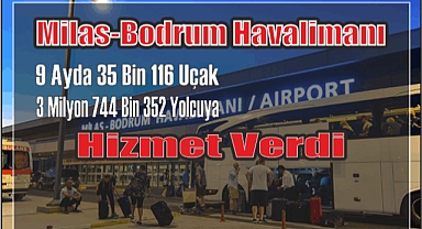 Milas-Bodrum Havalimanı 9 ayda 35 Bin 116 Uçak ve 3 Milyon 744 Bin 352 Yolcuya Hizmet Verdi