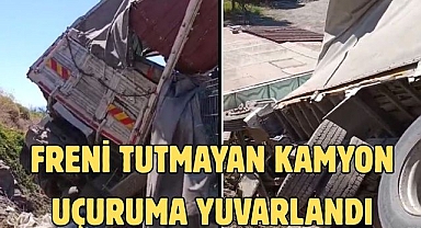 Freni tutmayan kamyon uçuruma yuvarlandı
