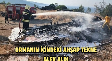 ORMANIN İÇİNDEKİ AHŞAP TEKNE ALEV ALDI