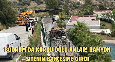 Bodrum’da Korku Dolu Anlar! Kamyon Sitenin Bahçesine Girdi
