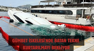 Gümbet İskelesi'nde Batan Tekne Kurtarılmayı Bekliyor