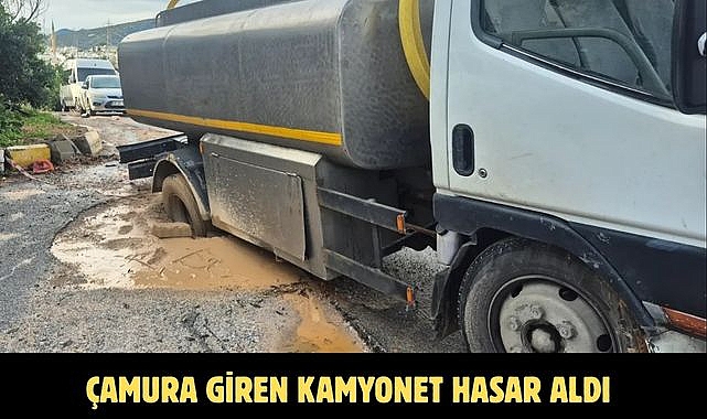 ÇAMURA GİREN KAMYONET HASAR ALDI
