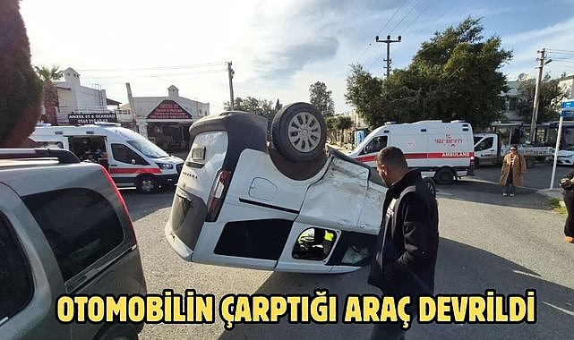 Otomobilin Çarptığı Araç Devrildi