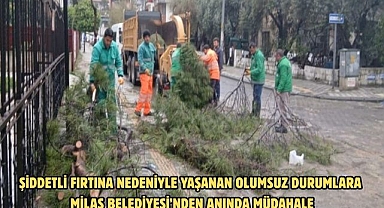 ŞİDDETLİ FIRTINA NEDENİYLE YAŞANAN OLUMSUZ DURUMLARA MİLAS BELEDİYESİ’NDEN ANINDA MÜDAHALE