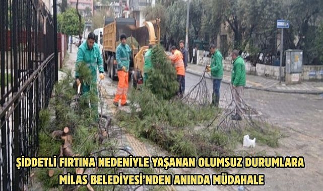 ŞİDDETLİ FIRTINA NEDENİYLE YAŞANAN OLUMSUZ DURUMLARA MİLAS BELEDİYESİ’NDEN ANINDA MÜDAHALE